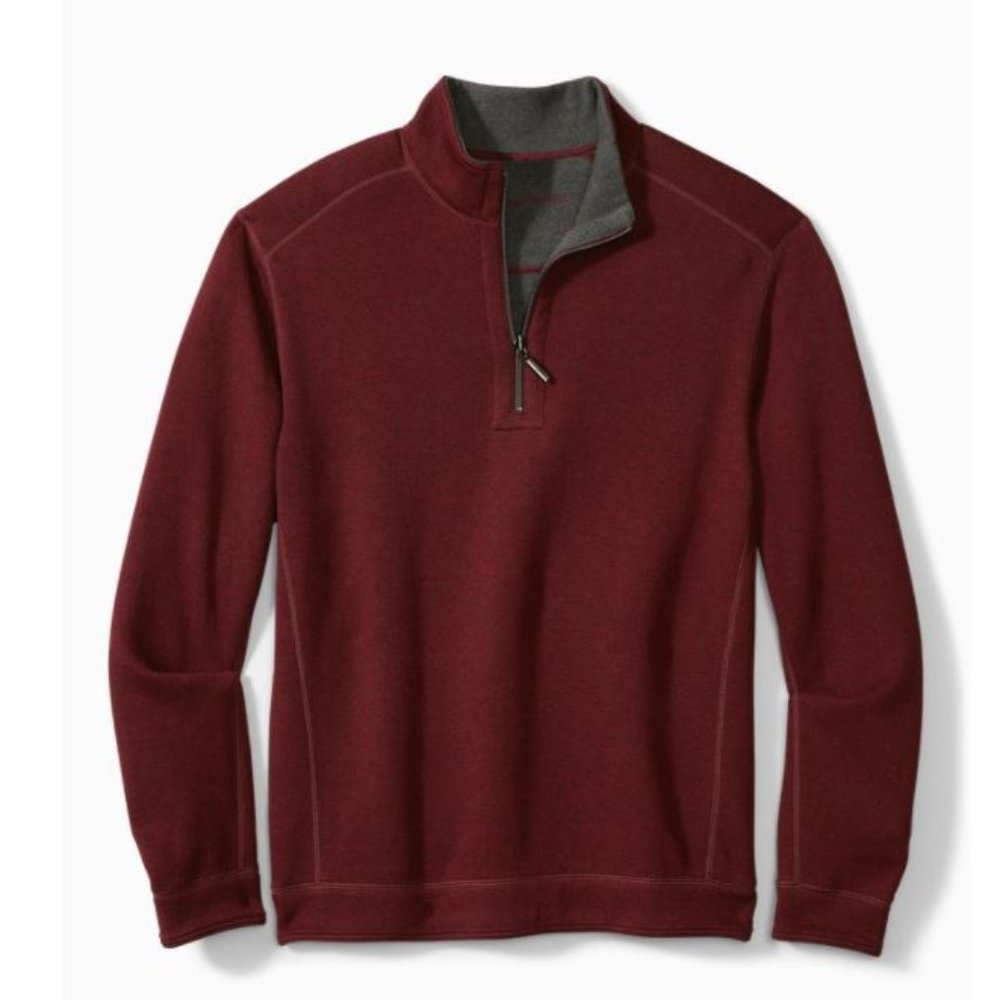 Tommy Bahama Men's Flipshore 1/2 Zip Pullover Sweater - Red & Gray - XL